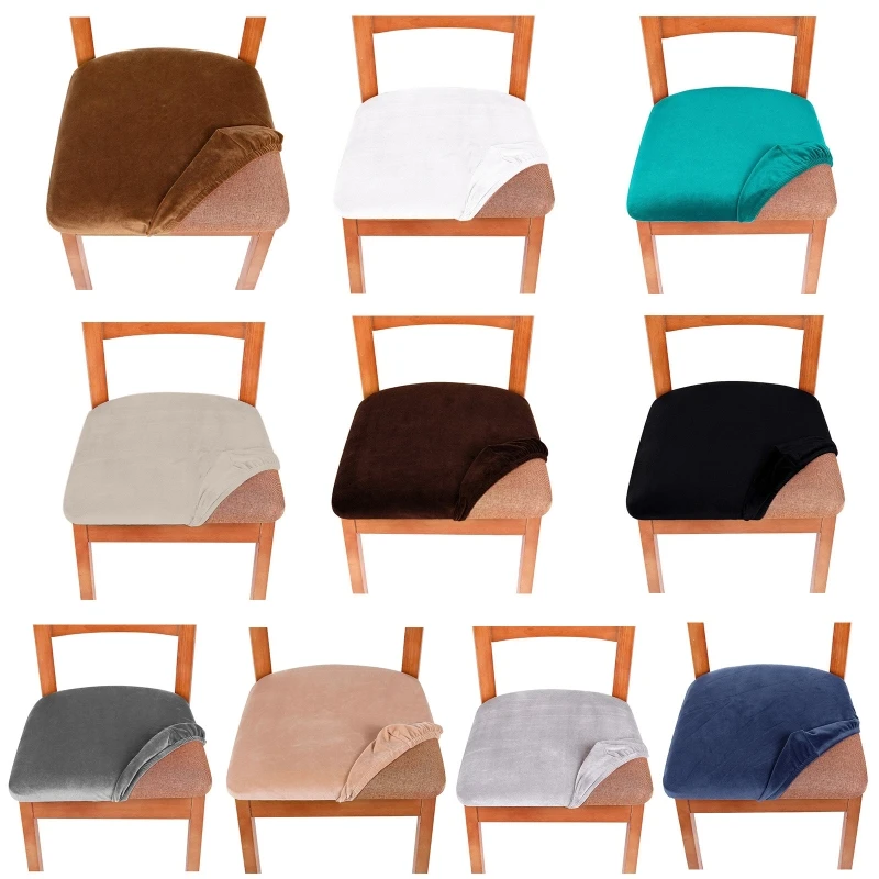 

Velvet Dining Chair Seat Covers Stretch Solid Color Cushion Slipcovers Protector P82C