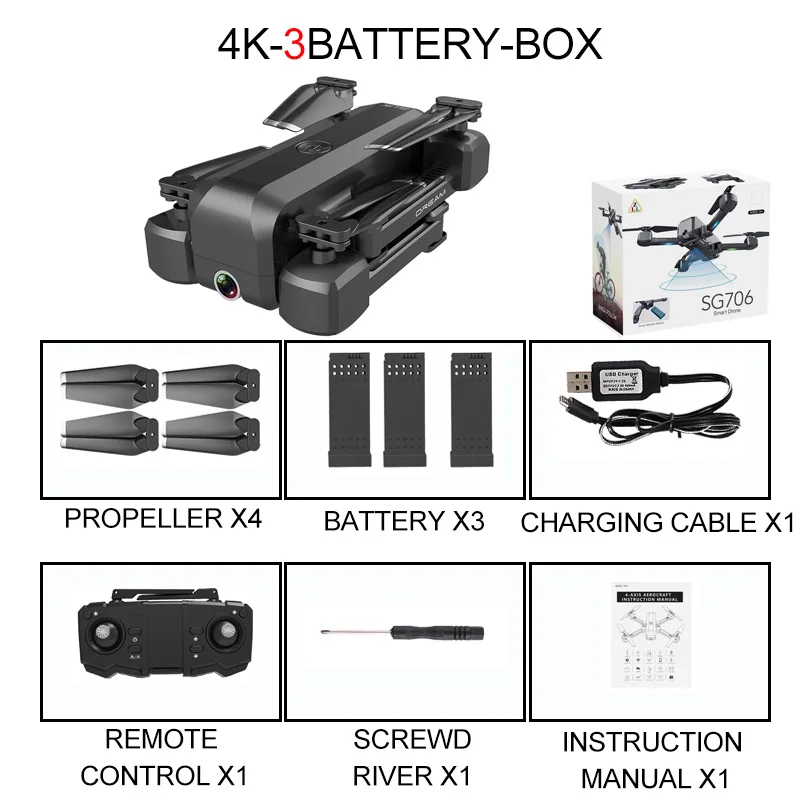 4K 3B Box SG706 Квадрокоптер Дрон 4K 1080P двойная камера WiFi FPV оптический поток Профессиональный радиоуправляемый Дрон складной Квадрокоптер игрушки - Цвет: 4K 3B Box