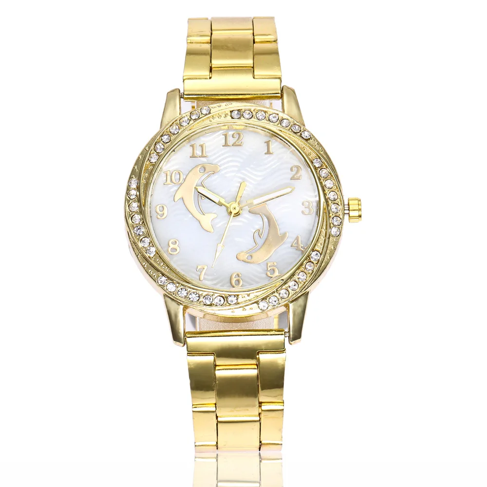 

New Watches Fashion Women's Watch Gift Round Cartoons Dolphin Stainless Steel Strap Casual Gifts for Women Clock Free shipping