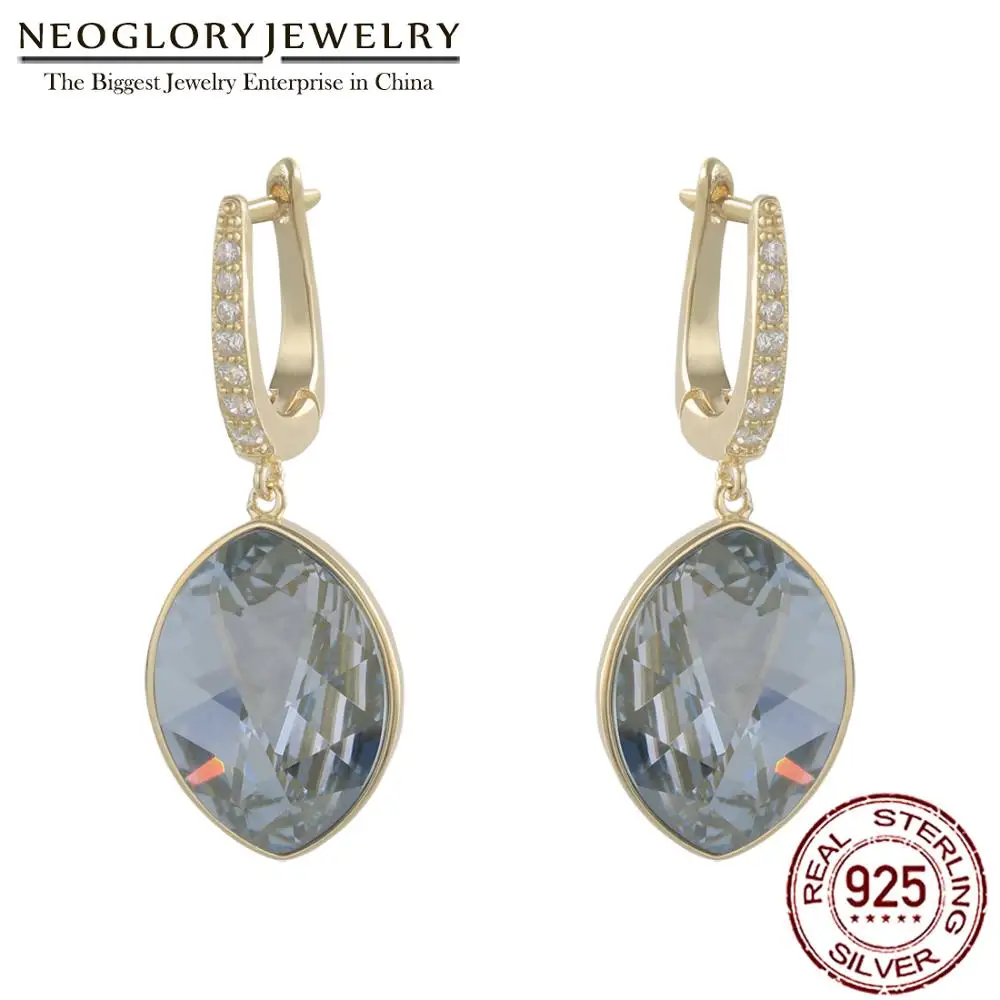 Серьги подвески Neoglory S925 из стерлингового серебра с кристаллами для женщин