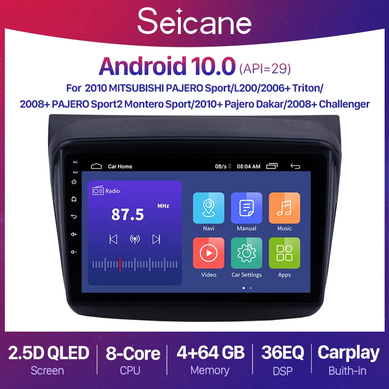 Автомагнитола Seicane 2 + 32 ГБ Android 10 GPS стерео для Mitsubishi Pajero Sport L200 Triton 2008 2016 видеоплеер