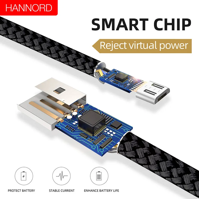 HANNORD Micro USB кабель для быстрой зарядки 1,2 A Светодиодный индикатор 1,8/м данных Syn нейлоновый плетеный шнур для зарядки телефона Android