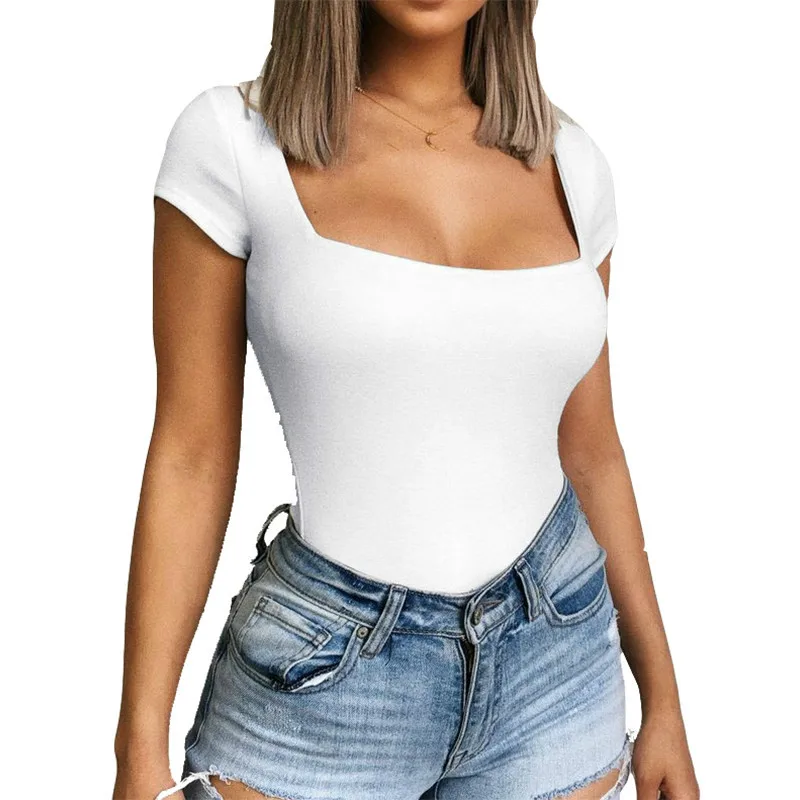 Боди женское однотонное с коротким рукавом повседневный пикантный облегающий