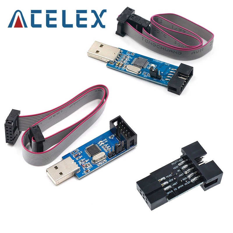 USB программатор USBASP USBISP AVR ATMEGA8 ATMEGA128 ATtiny/CAN/PWM 10 контактный проводной модуль сделай