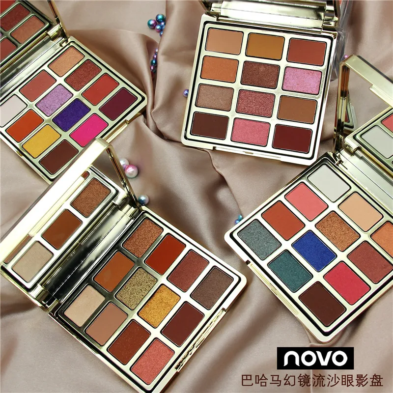 Набор теней для век NOVO 12 цветов с сыпучим песком и блестками Палетка макияжа