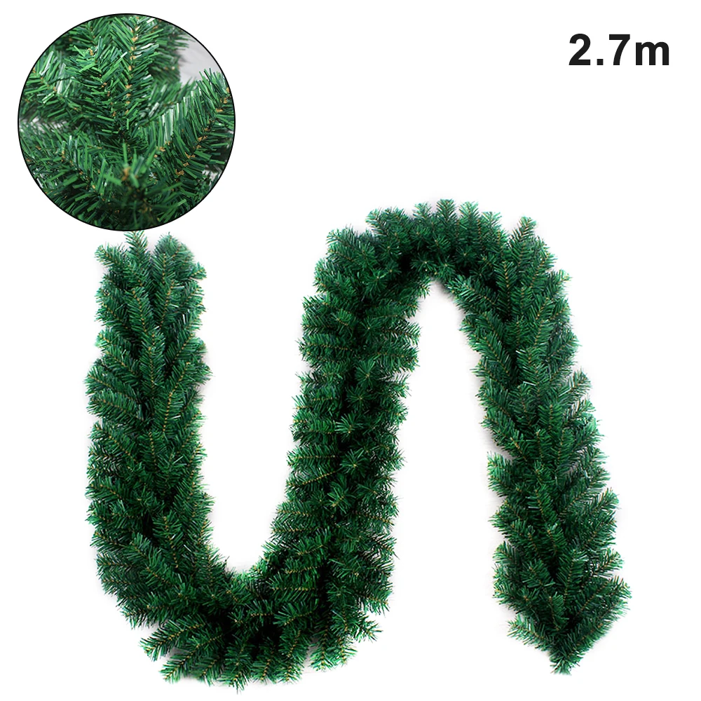 

Artificial Green Christmas Garland Wreath Xmas Home Party Christmas Decoration Pine Tree Rattan Hanging Ornament for Kids 2.7M