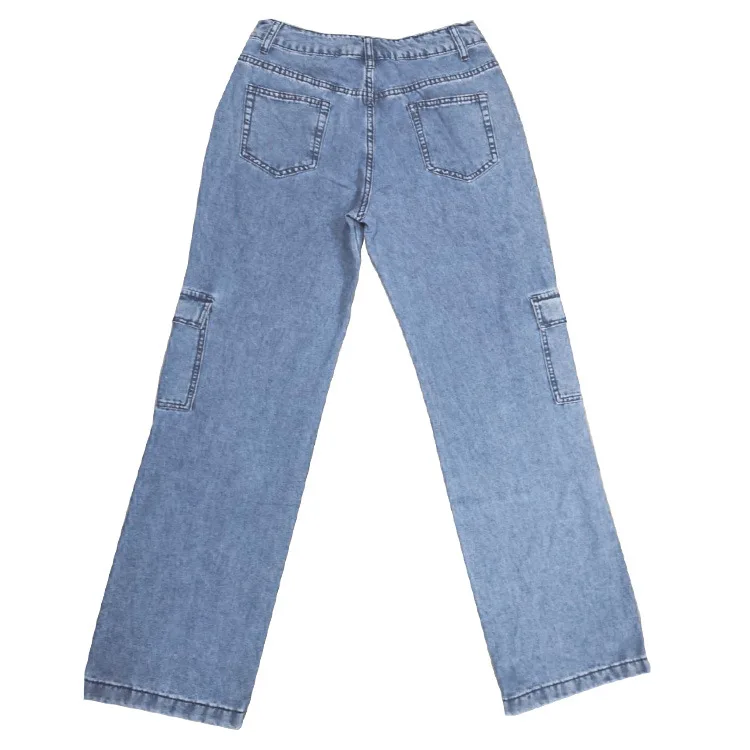 

2021 Spring and Autumn Women's Cage Wide-leg Jeans Punk Harajuku Multi-pocket Trousers Retro Jogger Straight Horse Pants