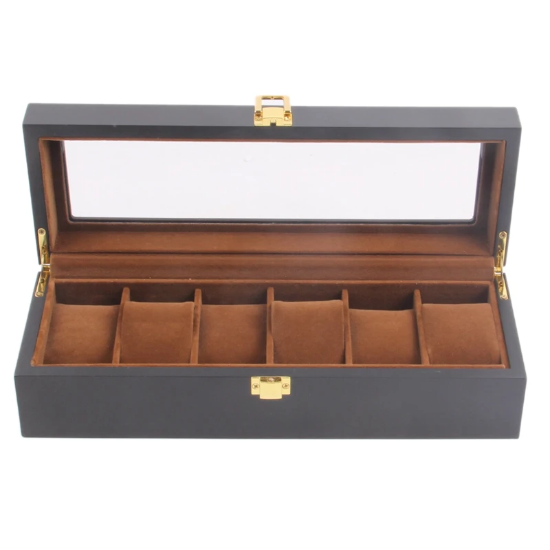 

Coffee Color Lining Wooden Watch Display Case, Glass Topped Wooden Watch Display Case Watch Jewelry Organizerr