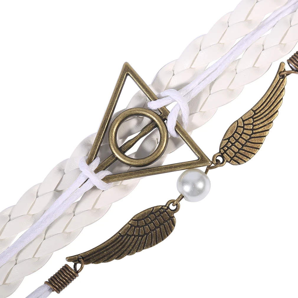 Модный Специальный Deathly Hallows Wings винтажный кожанный браслет веревка сова крыло