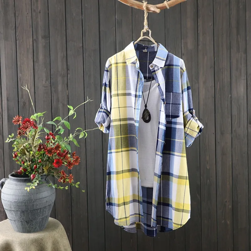 

Summer Plaid Shirt Coat Women's Long Sleeve Coat Sun Protection Top Female Clothing Ladies Spring Loose Fashion Jacket Tops