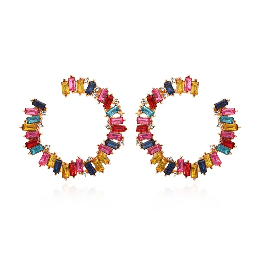

Женские серьги-гвоздики в форме c-образной формы, серьги с разноцветными кристаллами, геометрический сплав, бриллиантовый набор, серьги-под...
