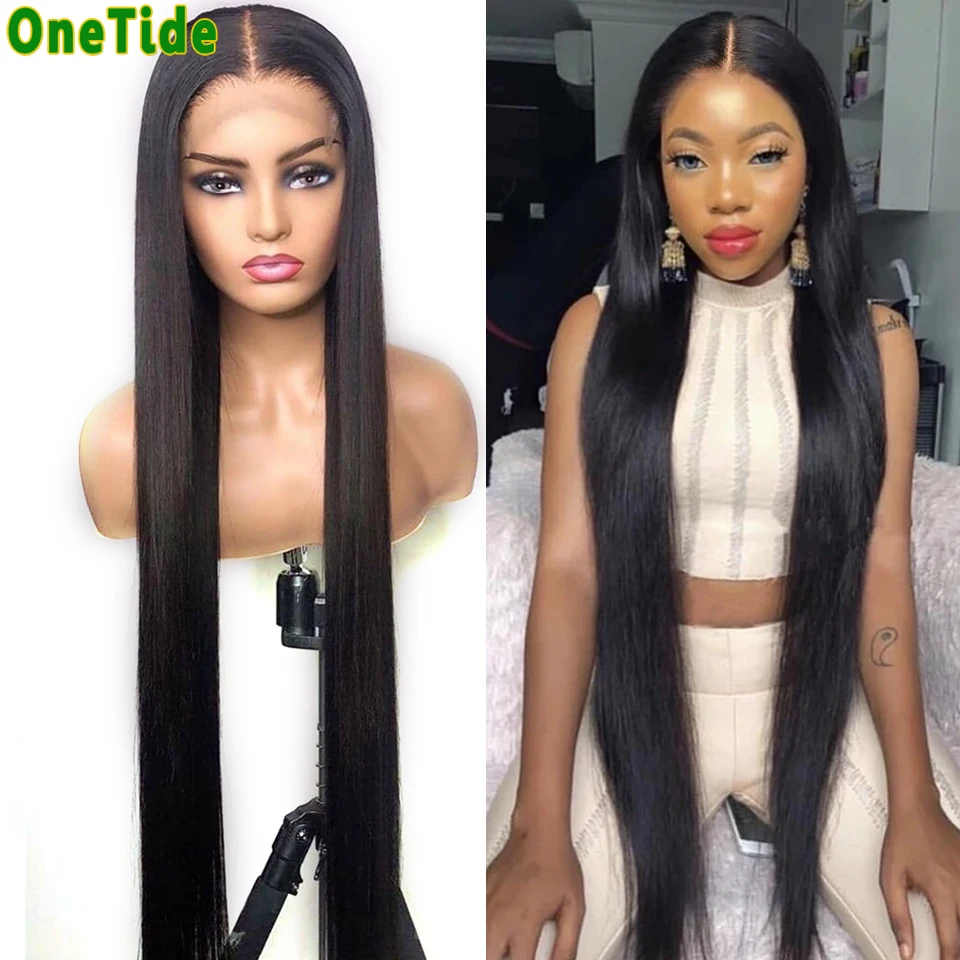 30 32 34 36 Inch T Part Lace Front Wig Bone Straight Lace Front Human Hair Wigs For Women Closure Wig Brazilian Human Hair Wig