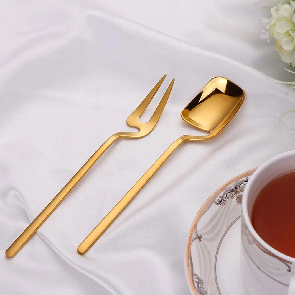 

1Pcs Steel Fruit Fork Wall-Mounted Gold Plated Coffee Fork Sundae Latte Handle Gadget Ice Spoons Kitchen Cream Lo I3P8