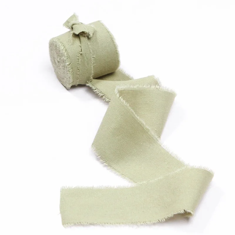 Лента из хлопка и льна ручной работы с потертостями 40 мм