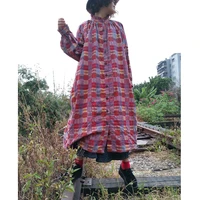 original loose casual pastoral style plaid dress vintage dress skirt women clothing womens dresses summer