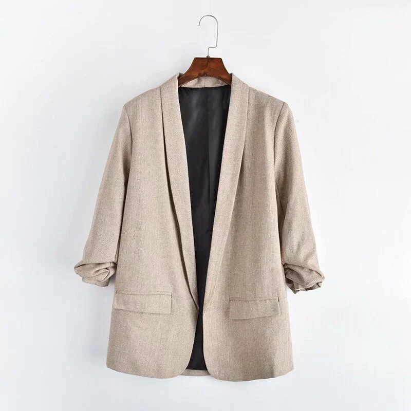 

XS--XL New Designed Women Blazers Jackets Wrinkle free Pleated sleeves Long Blazer 5 Colors Autumn Jacket