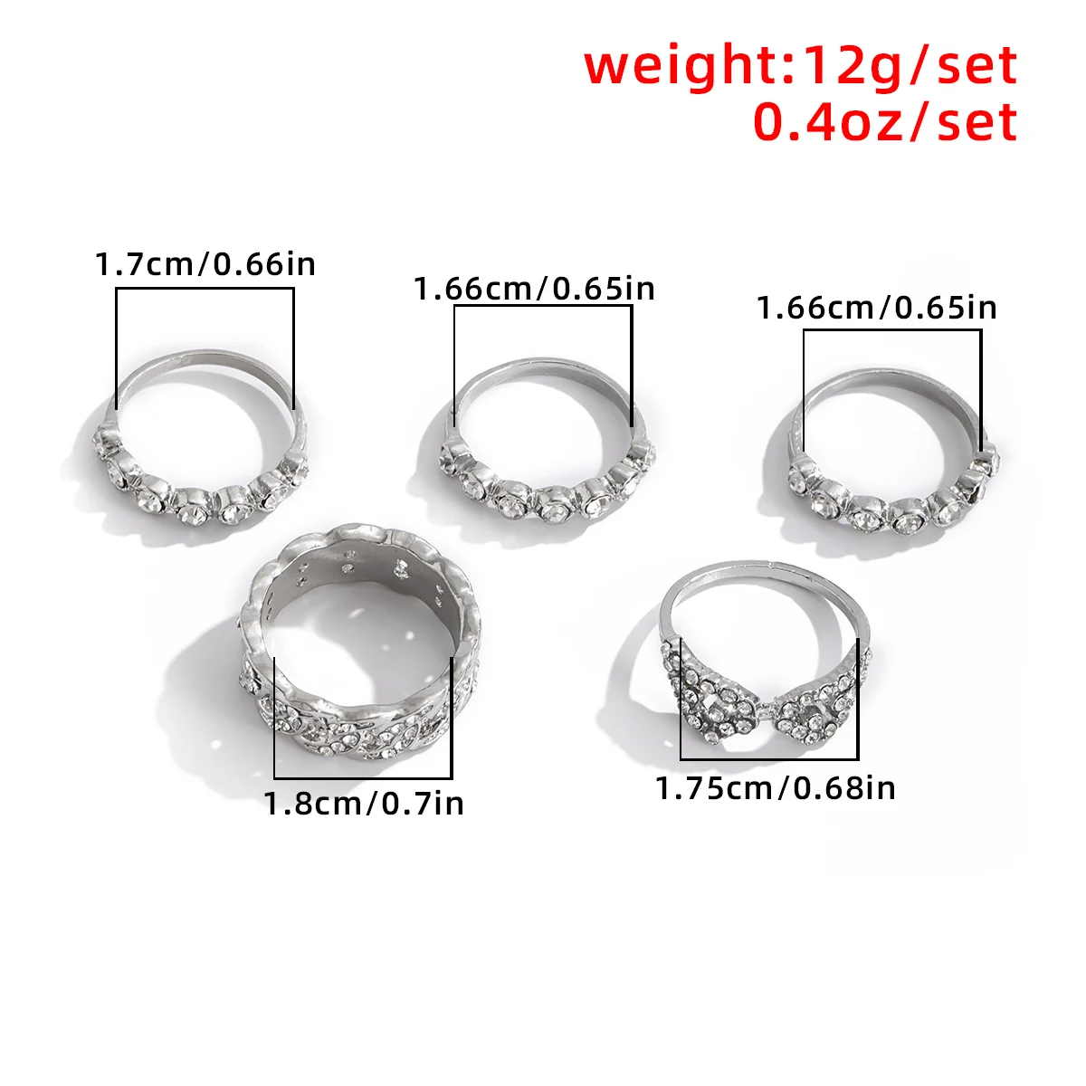 

KunJoe 5Pcs/Set Luxury Wedding Rings Set Shiny Crystal Ring For Women Bridal Simple Rhinestone Rings Geometric Finger Jewelry