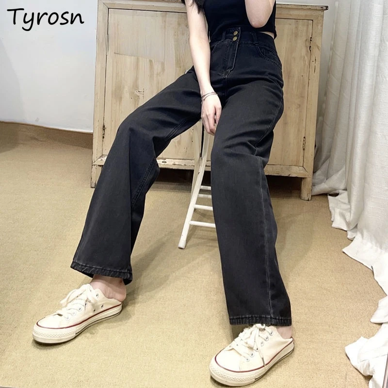 

Jeans Women Black Wide-leg Jean Design Vintage Streetwear Harajuku Zipper Fly Loose High Waist Denim Trousers Unisex New Arrival