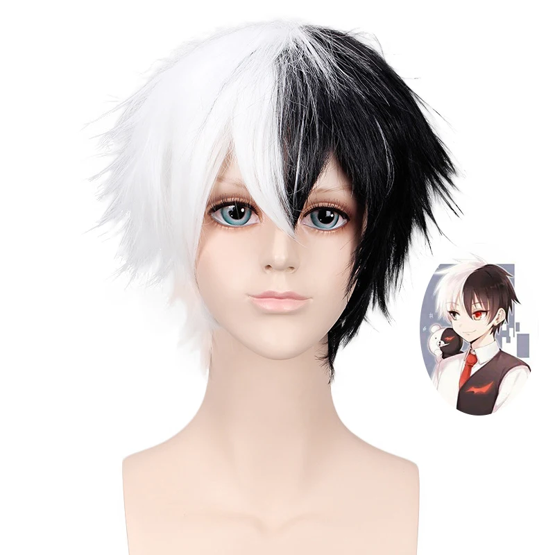 Аниме Danganronpa Косплей Монокума парик бело черный короткий из синтетических волос +