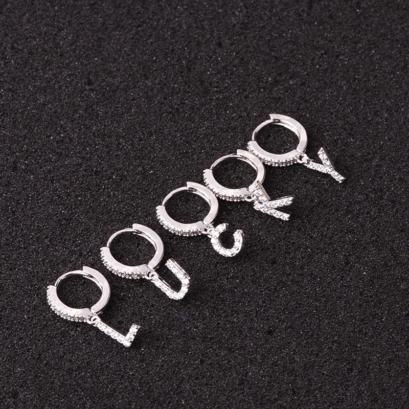 Sellsets 1 Piece Women 26 Initial Letter Gold Silver CZ Circle Hoop Ear Piercing Jewelry Lobe Earrings For Girl | Украшения и