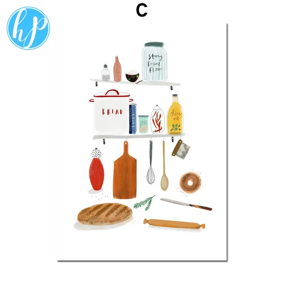 

Cartoon Tableware Food Poster Nordic Style Waterproof Ink Canvas Print Painting Modern Living Room Bedroom Decoration