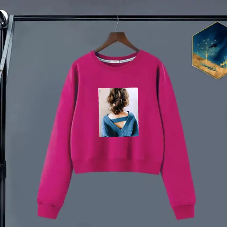 

Weiyi women's 2021 early spring new Korean fashion round neck Pullover print short loose top