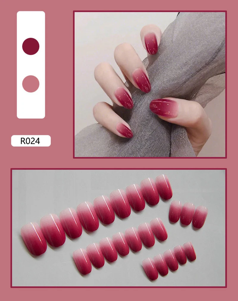 R024 24 шт./кор. советы для дизайна ногтей накладные ногти художественные советы круглой формы полное покрытие маникюр поддельные прозрачные ногти короткий наконечник инструменты для дизайна ногтей 30 дизайнов - Цвет: R024