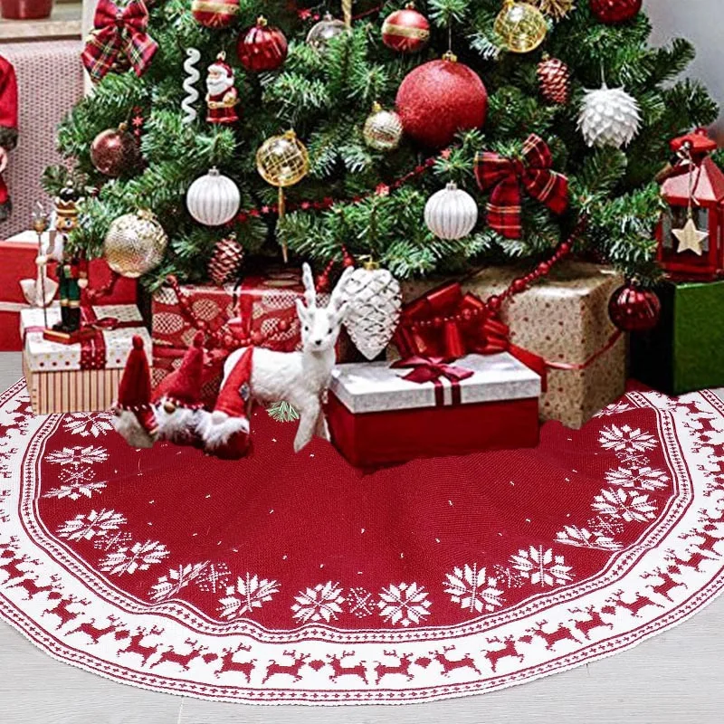 Falda Circular de punto para &aacute;rbol de Navidad, copo de nieve, ciervo, rojo vino, regalos de Navidad, adornos de decoraci&oacute;n fina, decoraciones navide&ntilde;as para el hogar-0