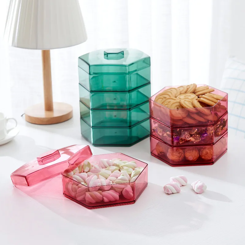 Multi Grids Stackable Compartments Food Storage Divider with Cover Lid Fruits Biscuits Dried Nuts Candy Container Plastic | Дом и сад
