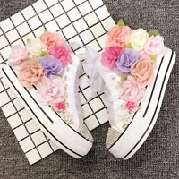 handmade flower high top canvas shoes for wome heightening thick soled lady shoes fashion white sneakers designer shoes