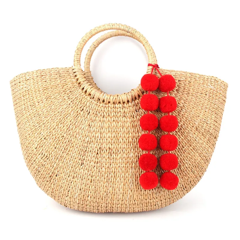 Помпон Шарм Для женщин Strawbag помпоном длинные сумка аксессуары для Boho плюш