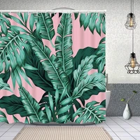 waterproof shower bath curtains tropical green leaves seamless pattern pink cloth fabric bathroom decor with hooks72x72cm