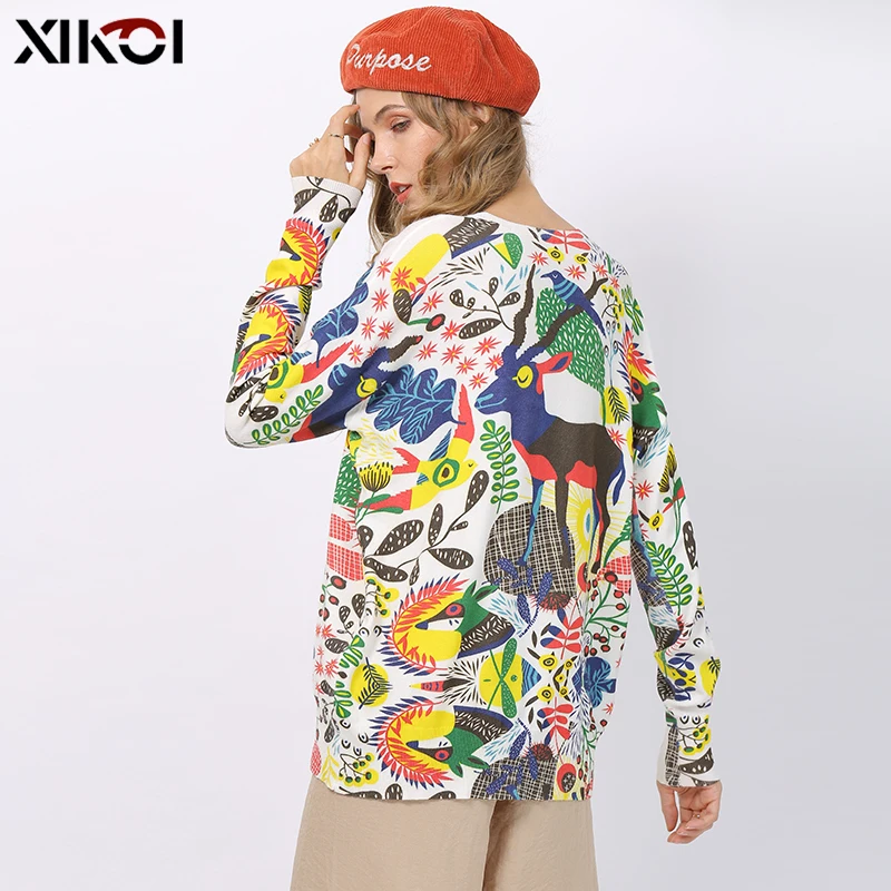 Свитер женский Зимний вязаный с животным принтом большого размера d плюс |