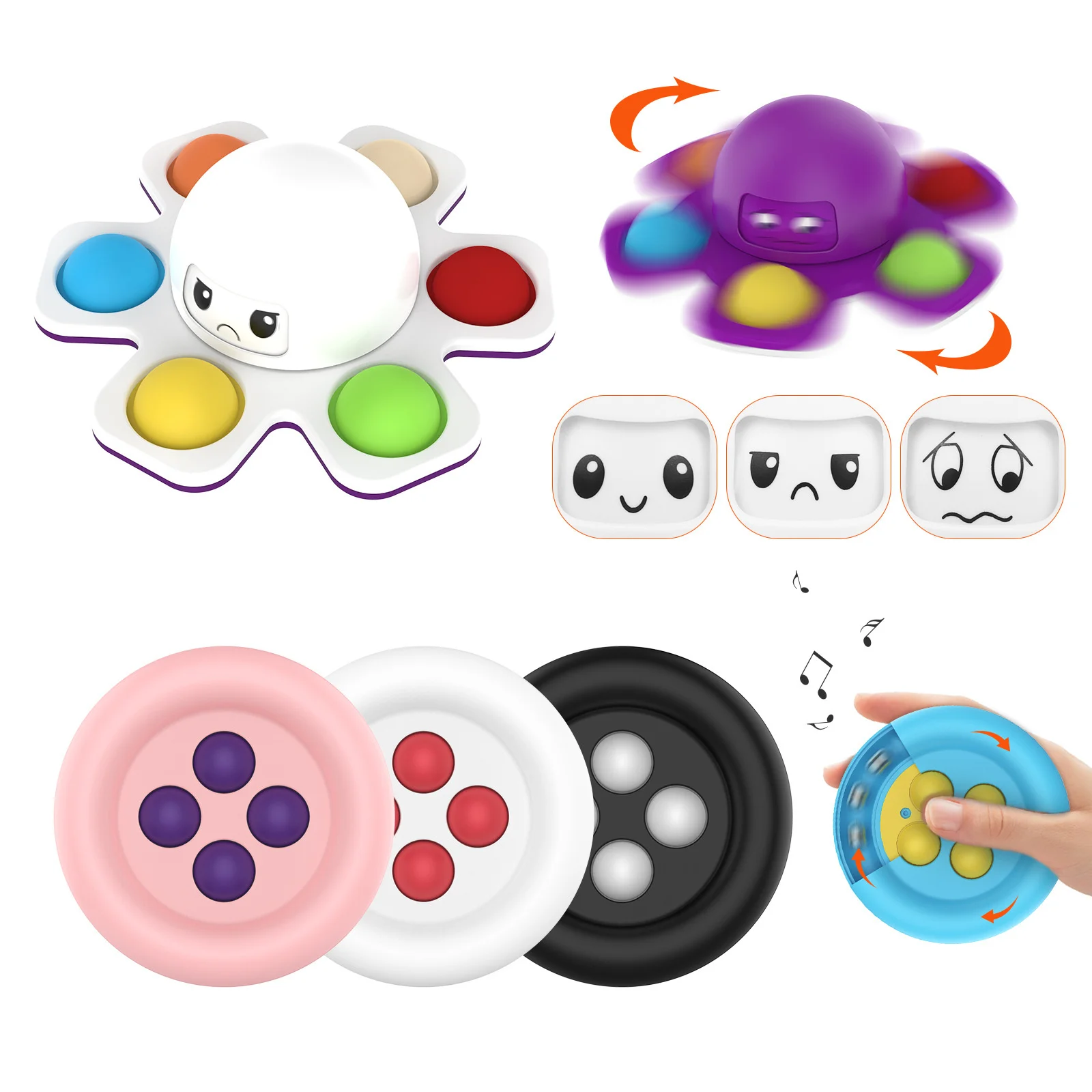 

New Design Autism Stress Relief Silicone Interactive Flip Octopus Change Faces Spinner Push Pop Bubble Fidget Toy for Spinners
