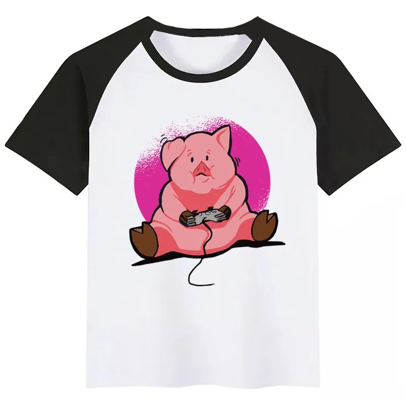 Розовая футболка для маленьких мальчиков и девочек с изображением поросенка топ