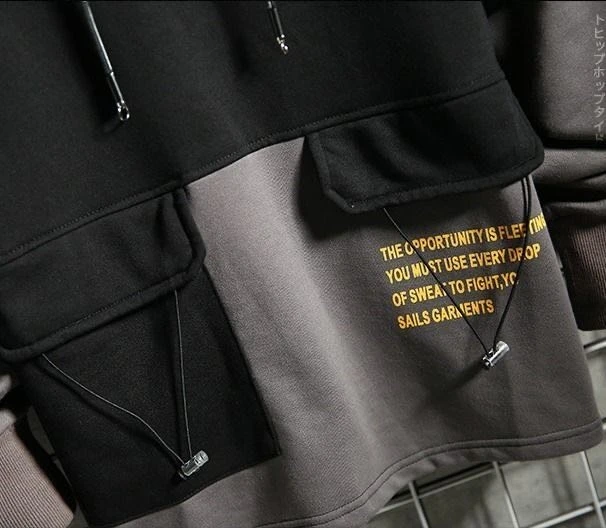 

Spring and autumn new hoodies men's thin color matching hip-hop tide brand loose tooling pockets handsome hooded jacket men's