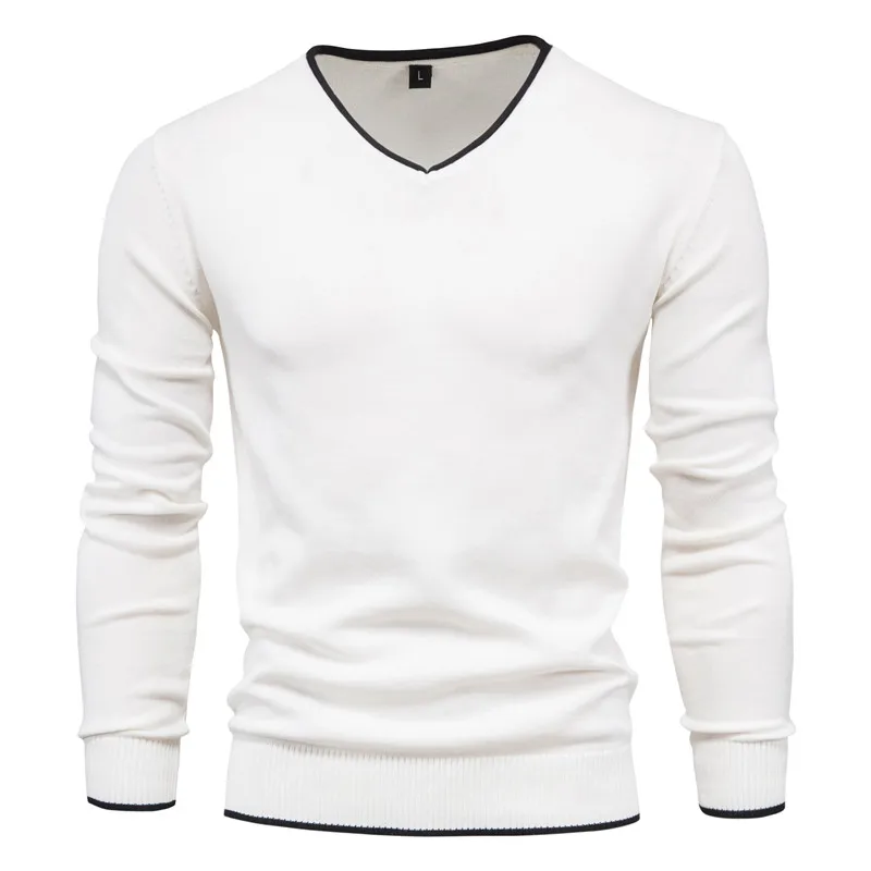 

2020 New Cotton Pullover V-neck Men's Sweater Fashion Solid Color High Quality Winter Slim Sweaters Men Navy Knitwear