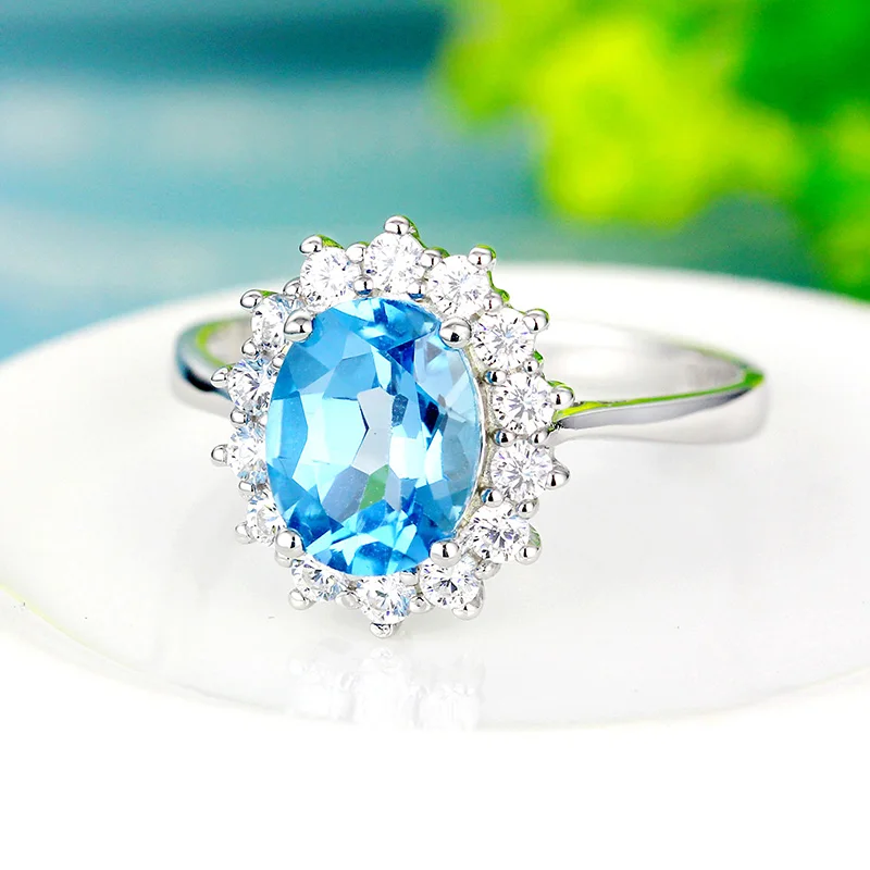 

Beautiful 925 silver 10*8mm Swiss Blue Ring Oval Shapes For Sale Send wife to girlfriend