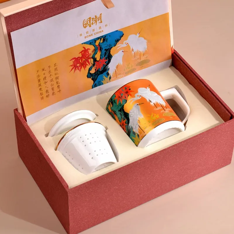 Taza de t&eacute; de porcelana China de hueso de gama alta, vaso de regalo de gran capacidad con tapa, taza de t&eacute; Simple para reuniones, 550ml-5