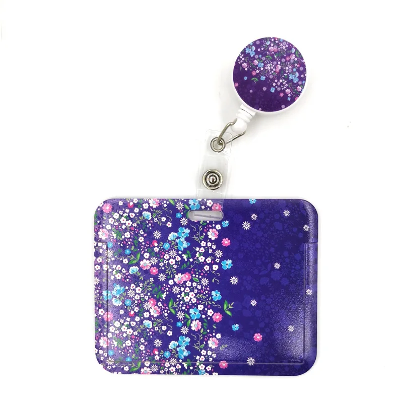 

Purple Flowers Card Holder Women Men Business Lanyard Badge Card Case Women Card Cover Student Lanyard ID Name Card Holder Bags