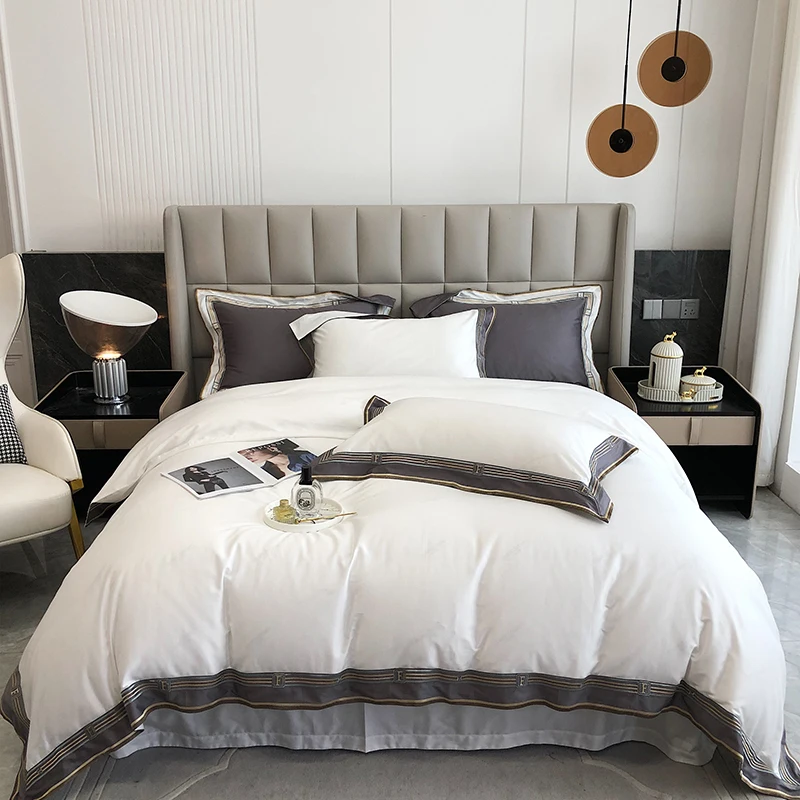 

1000 TC Cotton Luxury Bedding Set Pillowcase white Duvet Cover Sets Bed Linen Sheet Queen King Size Quilt Covers