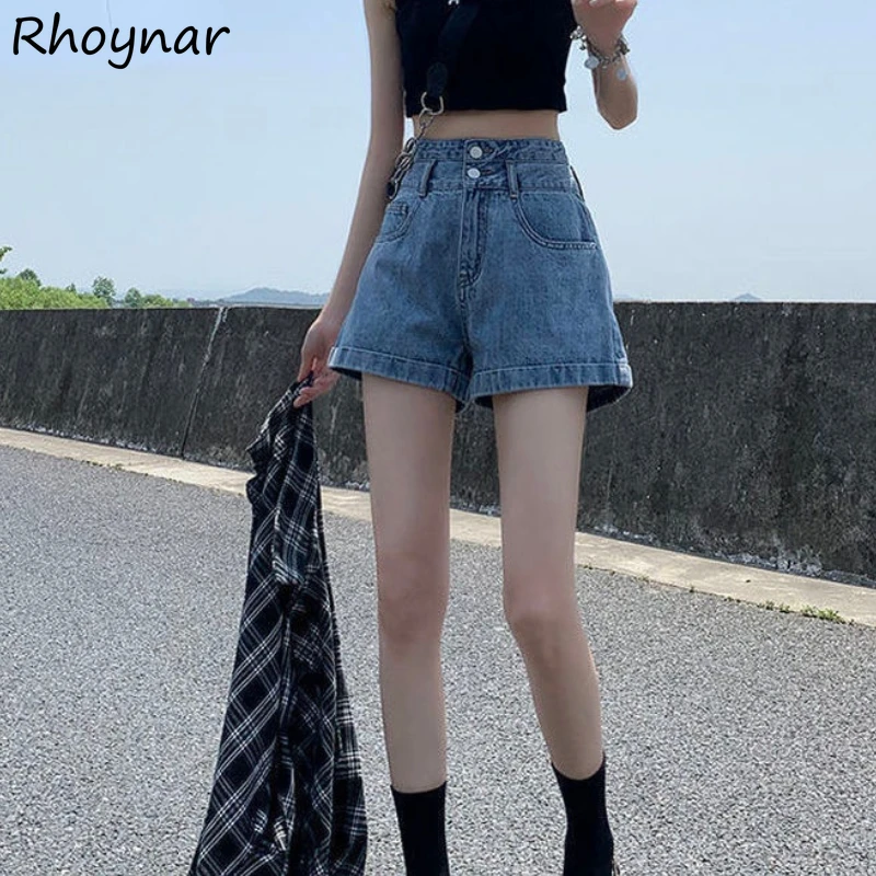 

Shorts Women Wide Leg Sexy Denim Summer Solid Female High Waist Buttons Do Old Retro Trendy Students Trouser Cool Streetwear Ins