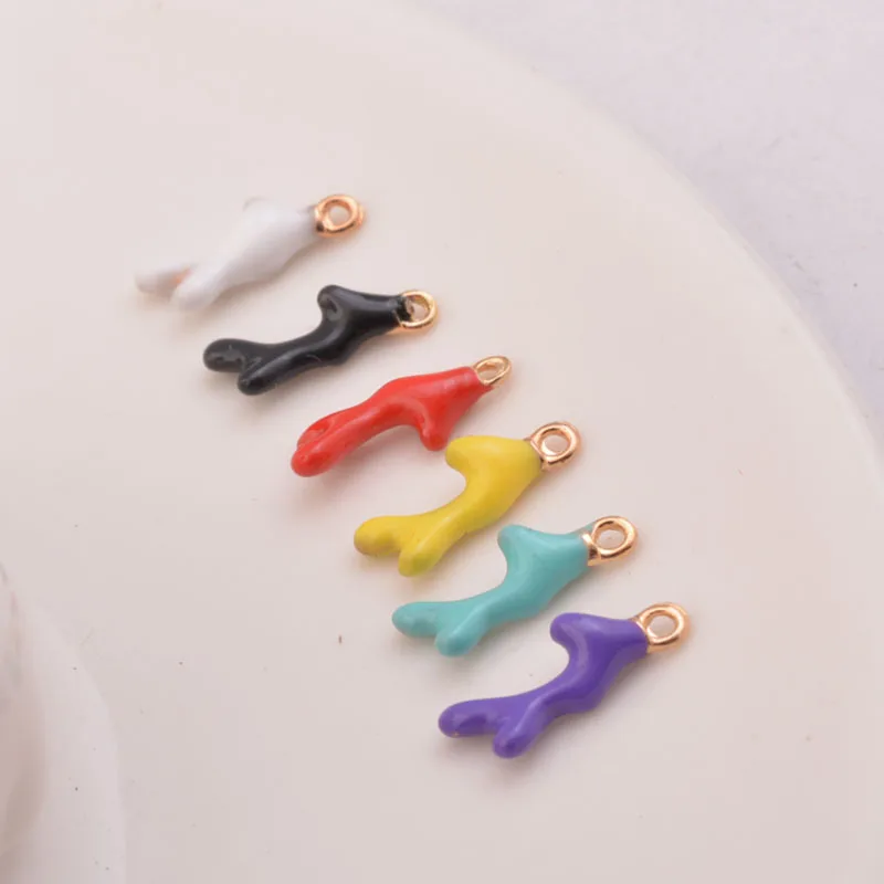 

10pcs/lot 4.5*14mm Gold Enamel Coral Charms Colorful Branch Charms Copper Enamelled Small Pendant DIY Eariings Jewelry Part