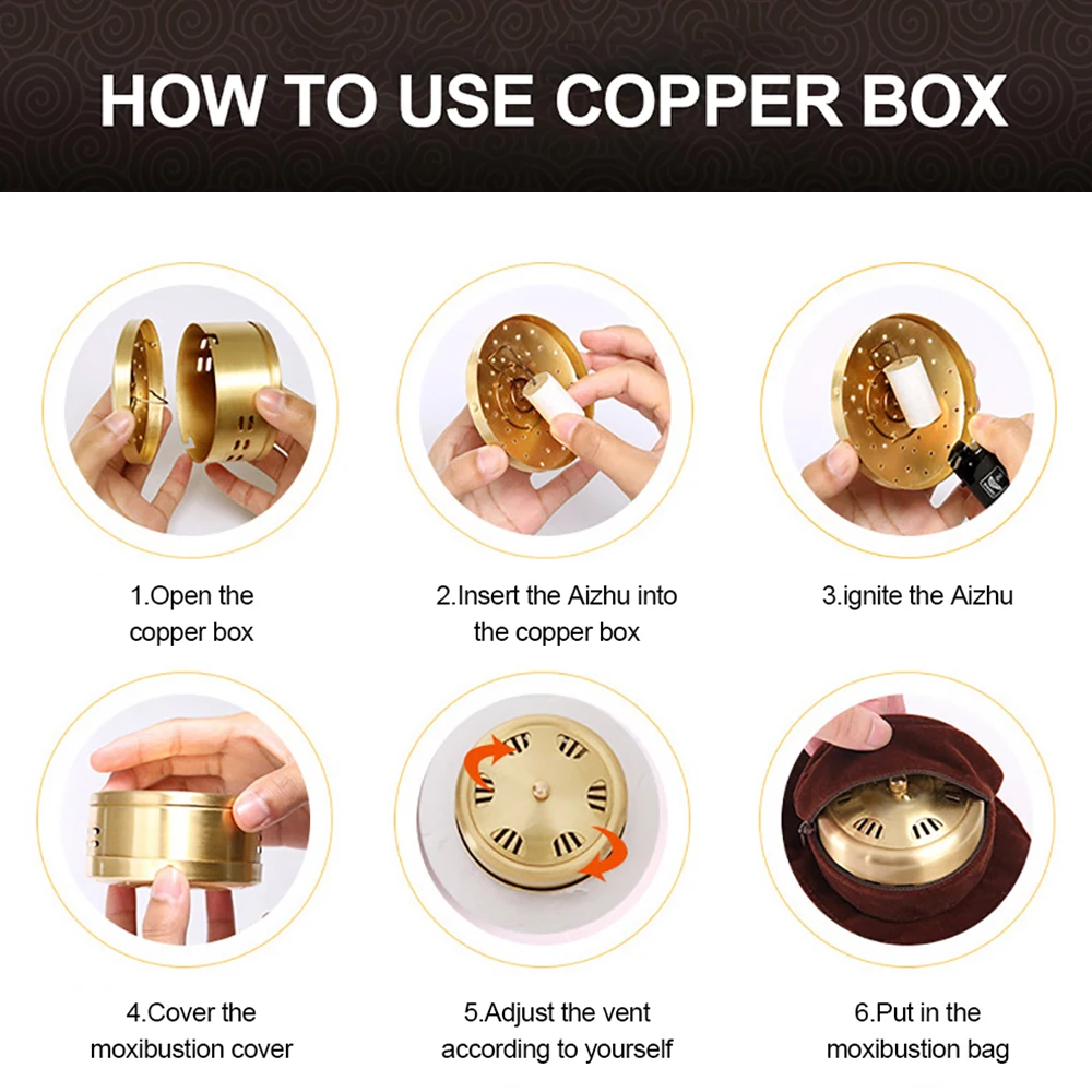 

Cofoe Copper Moxibustion Box Warm Moxibustion Hot Compress Portable Moxibustion Indoor Smoked Moxa 49pcs Moxa Sticks Burner Box