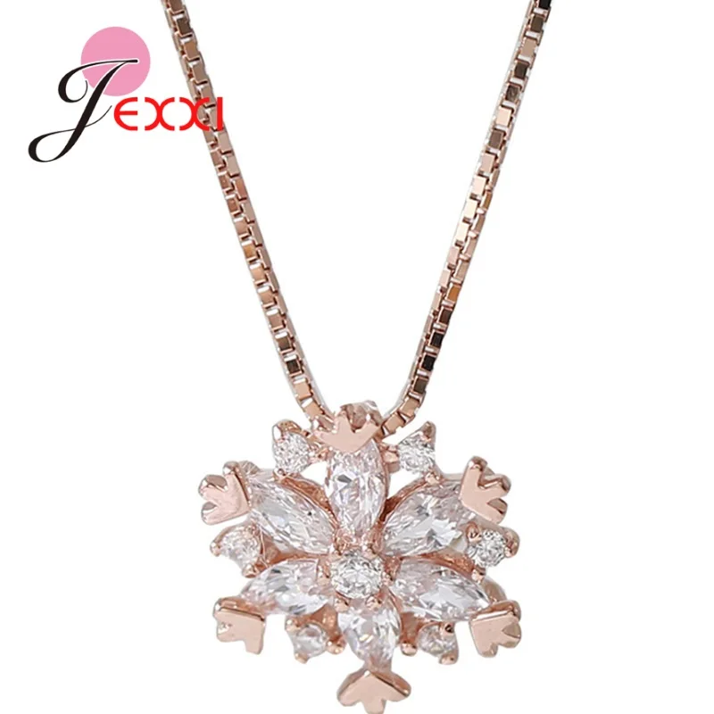 

New Arrivals Genuine 925 Sterling Silver Shinning Snowflake Crystal Pendant Necklaces For Women Girls Silver Jewelry Gift