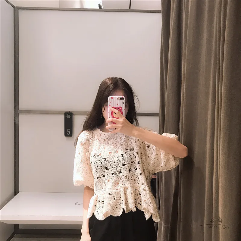 Женская блузка с коротким рукавом в стиле бохо прозрачные Рубашки Топы Летние