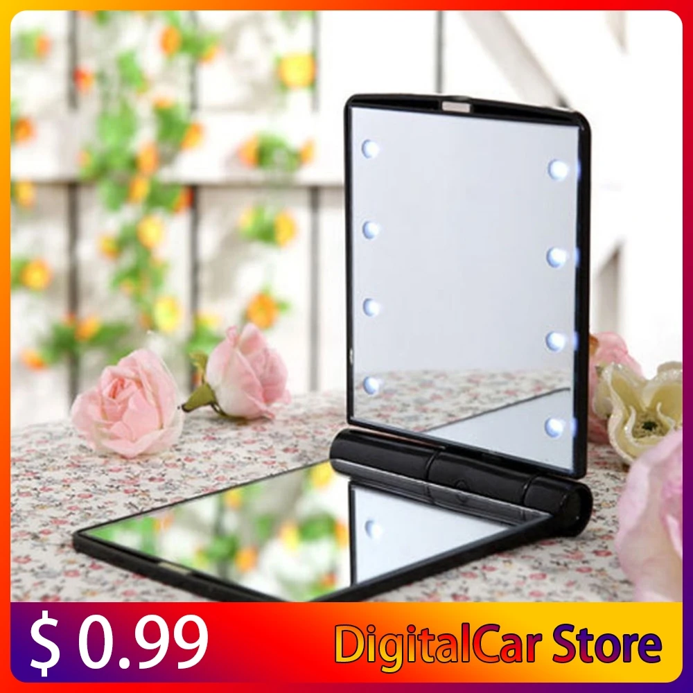 

For Lady Cosmetic Vanity Mirror Compact Folding Portable Pocket LED Make Up Mirror Gift 8 Built-in LED Lighting Bulbs