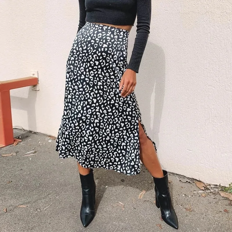 

2021 Summer Casual Women Skirt Fashion Leopard Print High Waist Skirts Womens Leopard Midi Calf Skirt Punk Streetwear Korean New