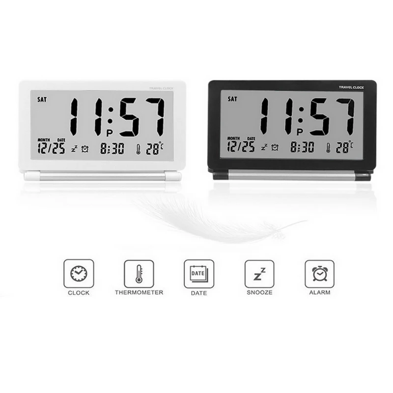 ЖК цифровой дорожный будильник календарь бесшумный электронный складной часы с