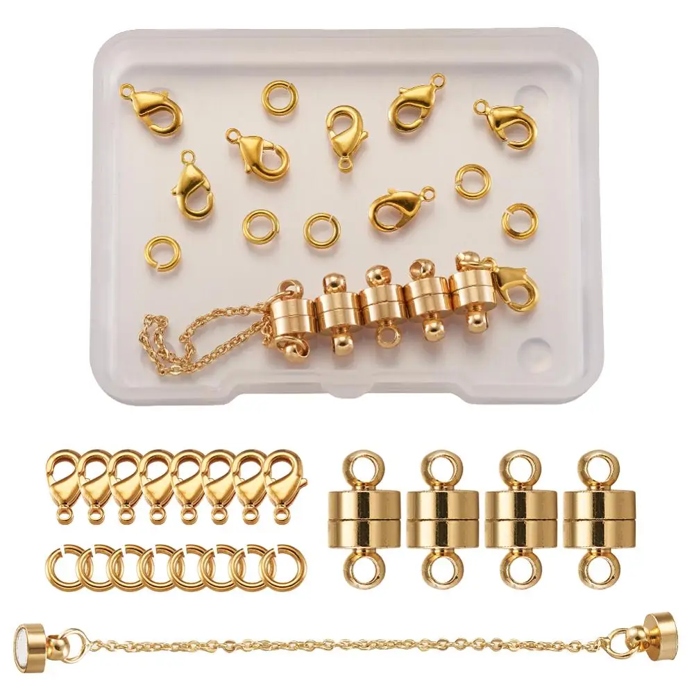 

1 Box DIY Jewelry Kits, with Brass Chain Extender & Magnetic Clasps & Jump Rings & Lobster Claw Clasps, Golden, 68x52x11mm